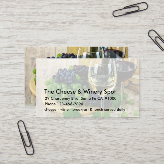 Carte De Visite Restaurant de fromage et de vin (Devant/Arrière en situation)
