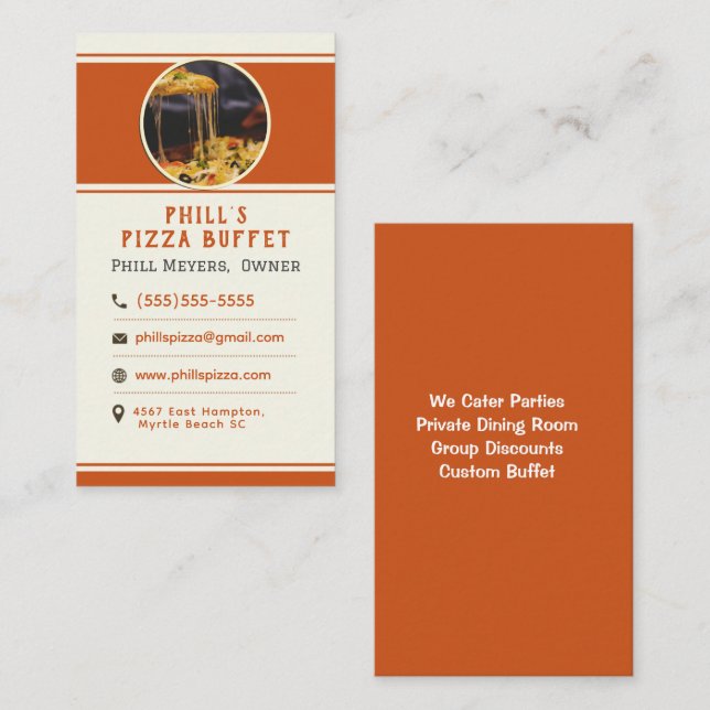 Carte De Visite Restaurant de pizza personnalisée moderne (Devant / Derrière)