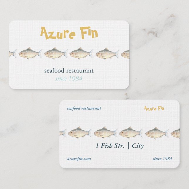 Carte De Visite Restaurant de poisson d'aquarelle minimaliste (Devant / Derrière)