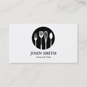 Carte De Visite Restaurant moderne blanc et noir Chef