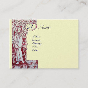 Carte De Visite RESTAURANT MONOGRAM 2 rouge, papier perlé blanc