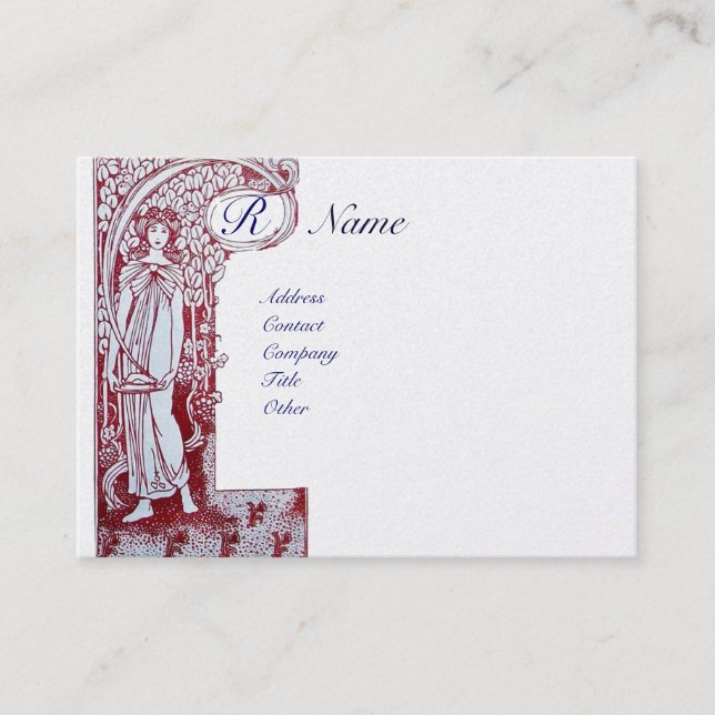Carte De Visite RESTAURANT MONOGRAM 2 rouge, platine argent métall (Devant)