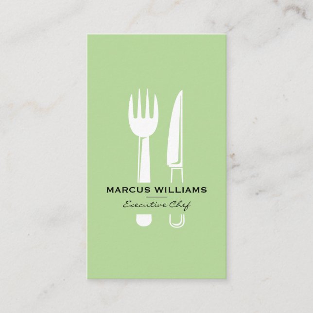 Carte De Visite Restaurant Silverware / Menthe Green (Devant)