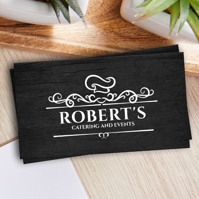 Carte De Visite Restauration - Chef personnel - blanc sur bois noi (Créateur téléchargé)