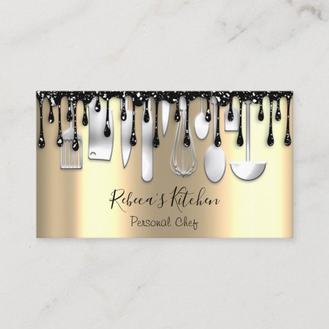 Carte De Visite Restauration Chef personnel Restaurant Drip Silver (Devant)