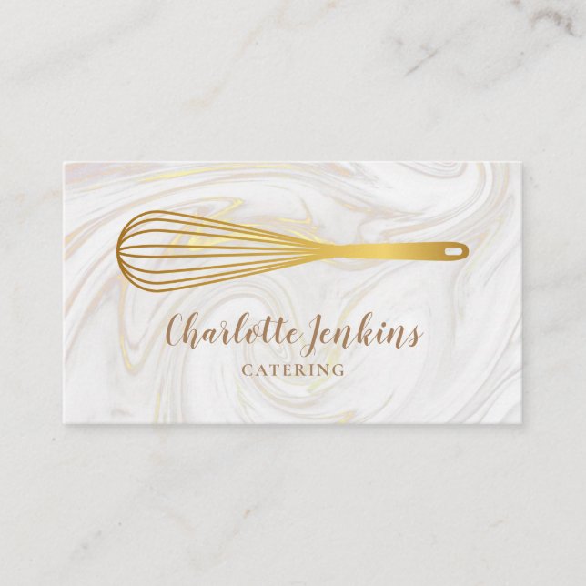 Carte De Visite Restauration Patisserie Gold Whisk Marble Swirls (Devant)