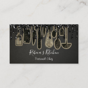 Carte De Visite Restauration Personnel Chef Restaurant Drip Black 