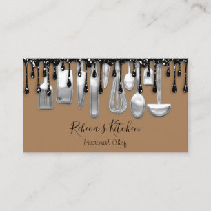 Carte De Visite Restauration Personnel Chef Restaurant Drip Noir B