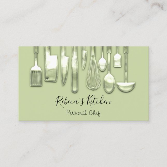 Carte De Visite Restauration Personnel Chef Restaurant Green Mint (Devant)