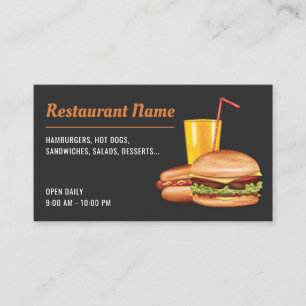 Carte De Visite Restauration rapide Hamburger Hot Dog Diner