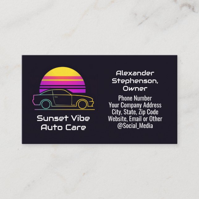Carte De Visite Retro 1980s 90s Sunset Sports Auto Mécanique autom (Devant)