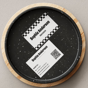 Carte de visite rétro à carreaux avec code QR