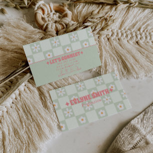 Carte De Visite Rétro à carreaux groovy floral boho tendance