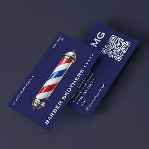 Carte De Visite Retro Barber Poteau Marine Barbershop Moderne