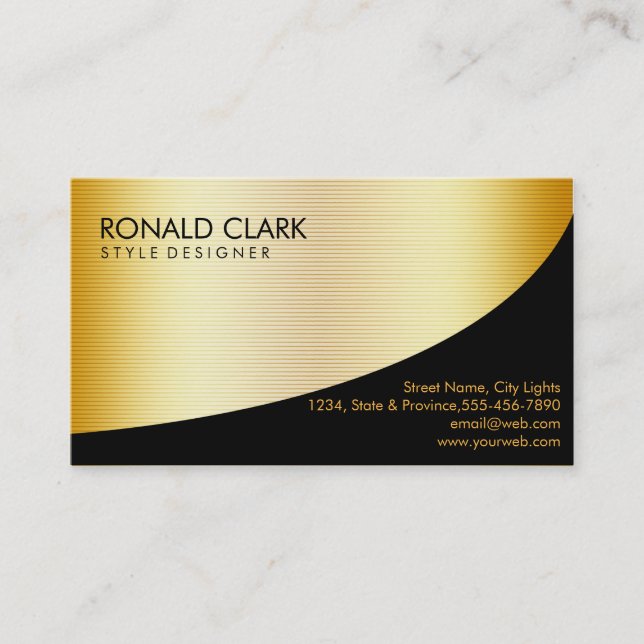 Carte De Visite Retro Black Gold Metal Services financiers (Devant)