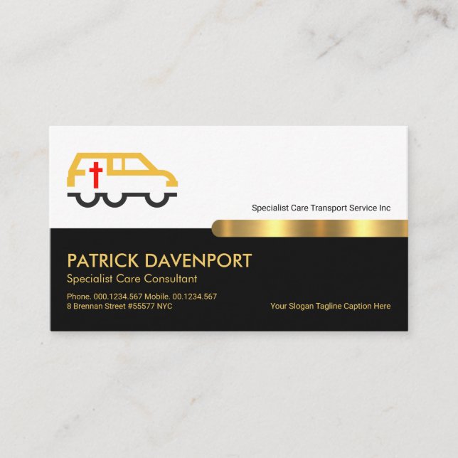 Carte De Visite Retro Black Gold Stripe Memorial Transport Service (Devant)