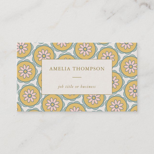 Carte De Visite Retro Boho Mandala Floral Stylish Personnalisé (Devant)