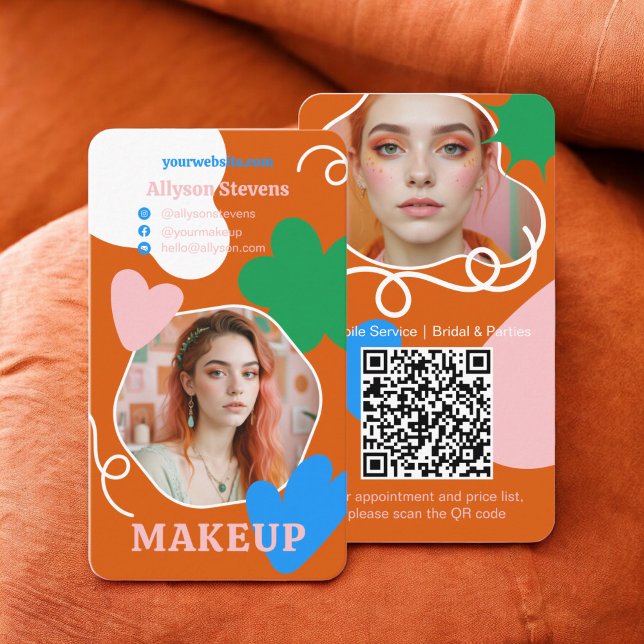 Carte De Visite Retro boho Maquillage formes beauté photo qr code (Retro boho Makeup beauty shapes photo qr code Business Card)
