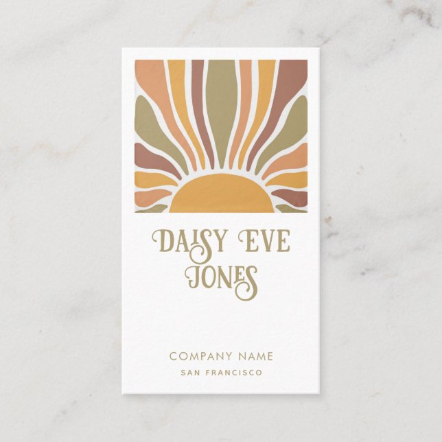 Carte De Visite Retro Boho Terracotta Orange Green Sunburst (Devant)