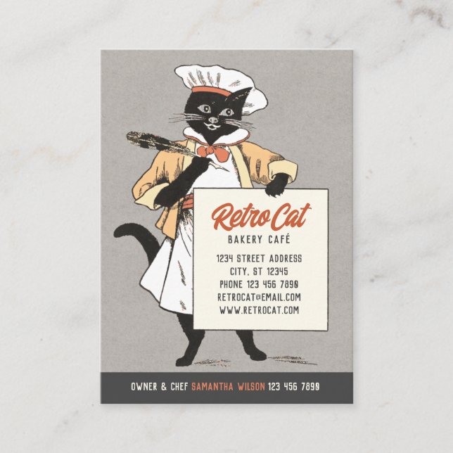 Carte De Visite Retro Boulangerie Café Restaurant Chat Chef CC1221 (Devant)