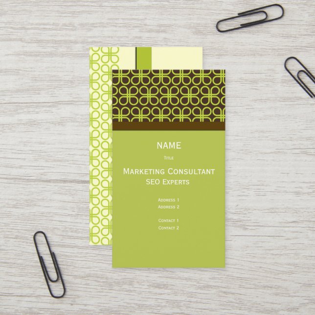 Carte De Visite Retro Clochers Motif / Moss Green (Devant/Arrière en situation)