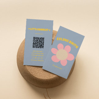 Carte De Visite Retro Colorful QR Code Groovy Floral Girly Boho