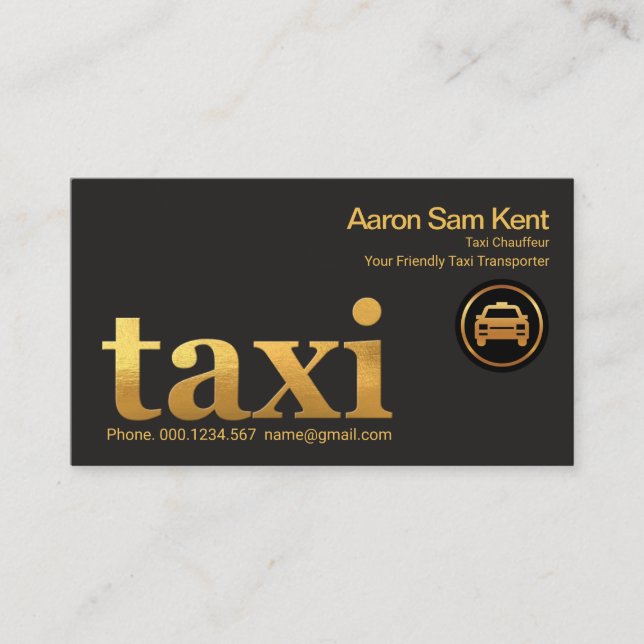 Carte De Visite Retro Faux Gold Taxi Signalisation Taxi Transport (Devant)