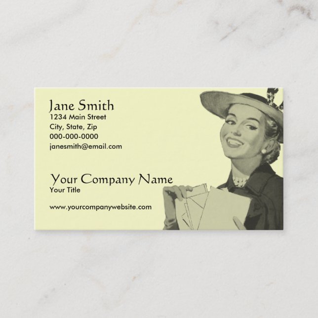 Carte De Visite Rétro femme tenant le courrier (Devant)