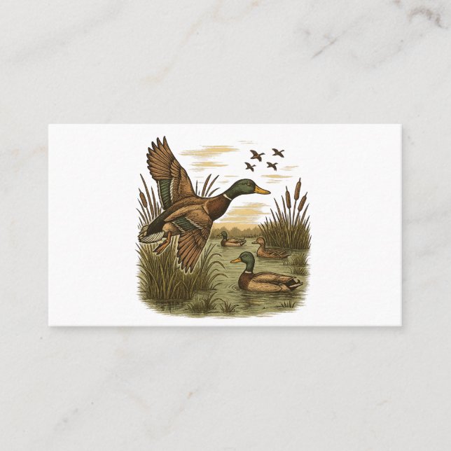 Carte De Visite Retro-Flying-Mallard-Duck-Hunting,  (Devant)