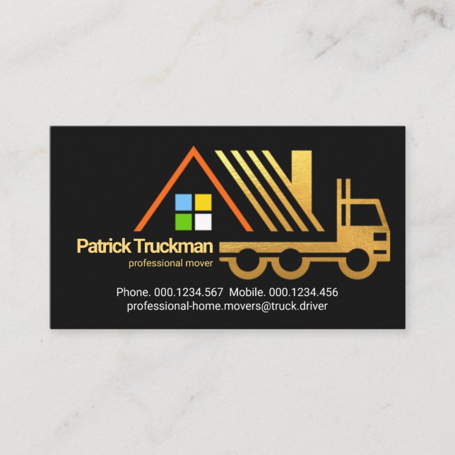 Carte De Visite Retro Gold Home Moving Truck (Devant)