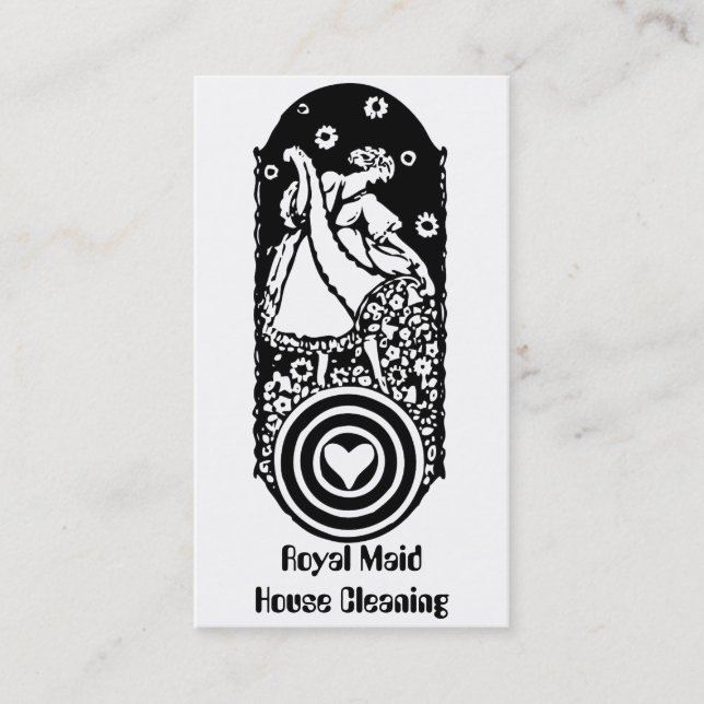 Carte De Visite Retro Happy Lady Maid Services de nettoyage B&W (Devant)