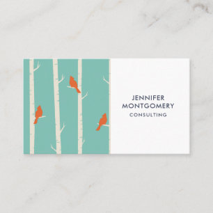 Carte De Visite Rétro Orange Birds on Birch Trees