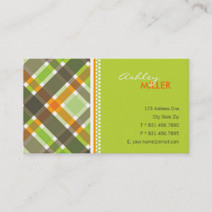 Carte De Visite Retro Orange Green Chèques Plaid Motif Moderne