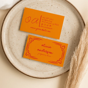 Carte De Visite Rétro Orange rouge manuscrit unique fille