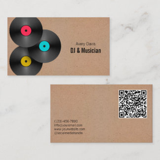 Carte De Visite Retro Party Deejay DJ Vinyl Record QR Code