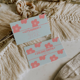 Carte De Visite Rétro Pastel Rose Fleur Groovy Bohème Féminin Uniq