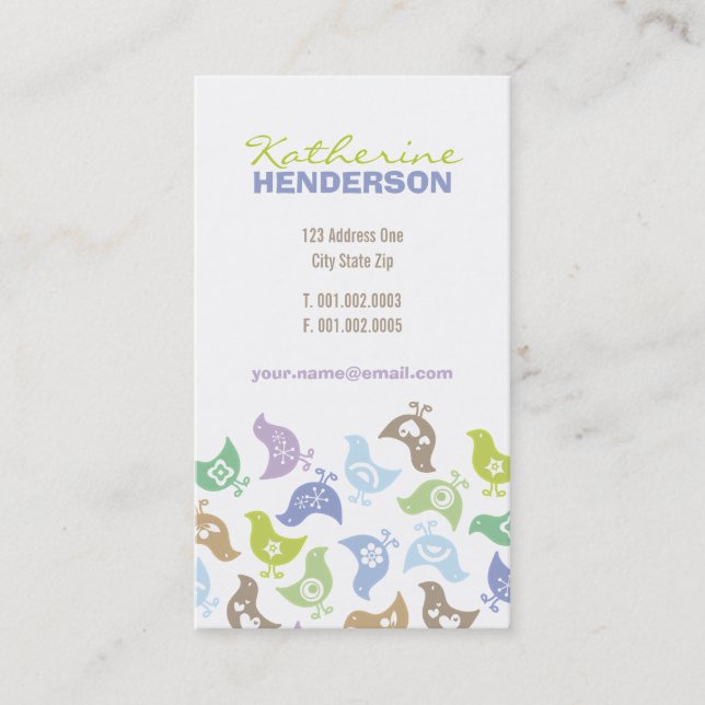 Carte De Visite Retro Pastels Blue Purple Chicks Motif Whimsical (Devant)
