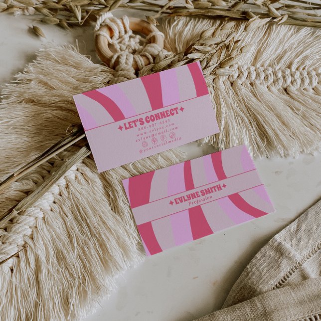 Carte De Visite Retro Pink Pastel 70s Boho Groovy Girly Trendy Bus (Créateur téléchargé)