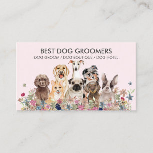 Carte De Visite Retro Pink PetSitter chiens fleurs vétérinaires