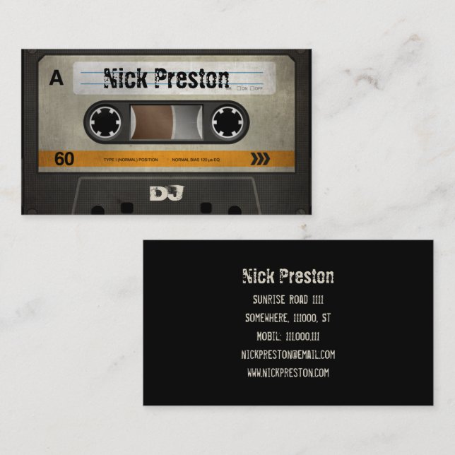 Carte De Visite Rétro professionnel frais de la cassette audio | (Devant / Derrière)