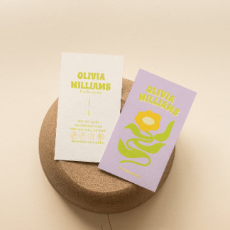 Carte De Visite Retro Purple Green Groovy Colorful Floral Funky