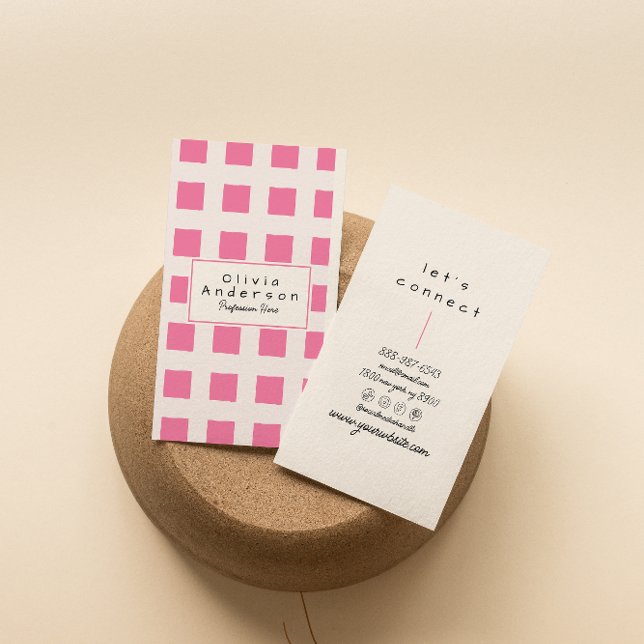 Carte De Visite Retro Rose À damiers tendance Boho Funky Girly Fun (Créateur téléchargé)