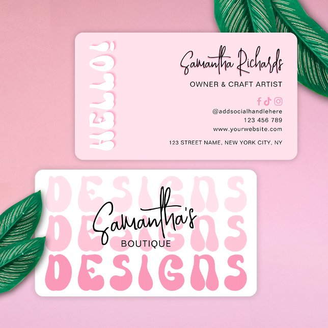 Carte De Visite Rétro rose moderne Girl Logo Concepteur d'artisana (Modern girly artist crafter and designer business cards with retro fonts in pink aesthetic)