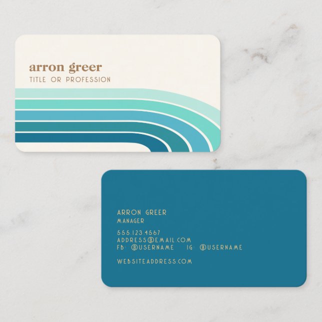 Carte De Visite Retro Stripes 70's 80s Turquoise Blue (Devant / Derrière)