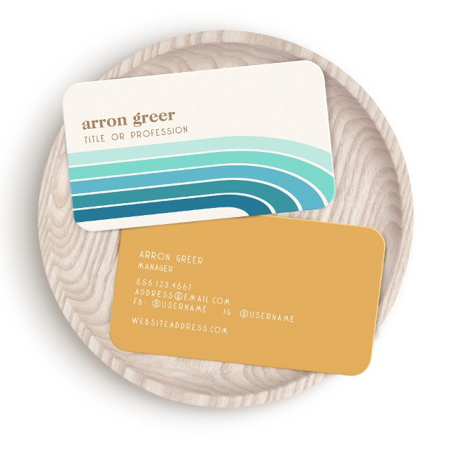 Carte De Visite Retro Stripes 70's 80s Turquoise Blue (Créateur téléchargé)