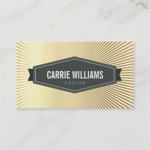 Carte De Visite RETRO SUNBURST MOTIF badge gris logo feuille or