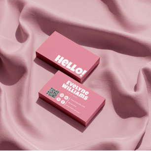 Carte De Visite Retro Super féminin rose QR Code Hello Boho