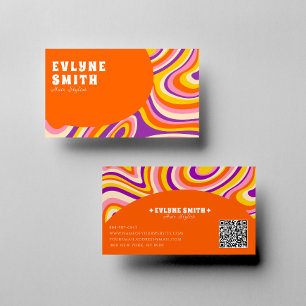 Carte De Visite Retro Super Orange QR Code les années 70 Psychedél