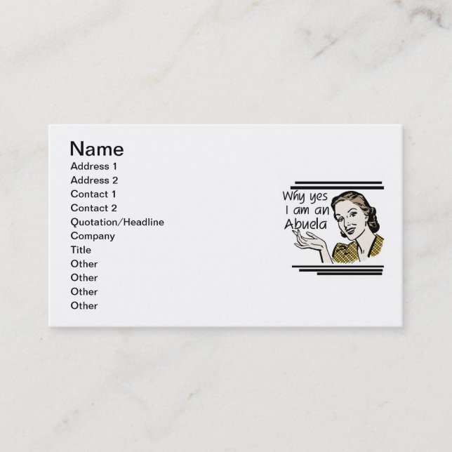 Carte De Visite Rétro T-shirts et cadeaux d'Abuela (Devant)