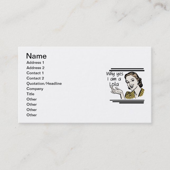 Carte De Visite Rétro T-shirts et cadeaux de Lola (Devant)
